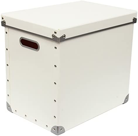 安達紙器 収納ケース 硬質パルプ ボックス フタ式 大 キャスター付 (幅25.5×奥行36×高さ37cm) PBF-833 ホワイト