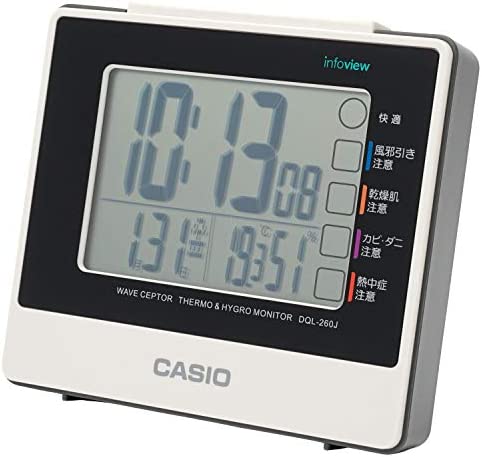 CASIO(カシオ) 目覚まし時計 電波 デジタル 生活環境 温度 湿度 カレンダー 表示 ホワイト H10.4×W11.5×D5cm DQL-260J-7JF