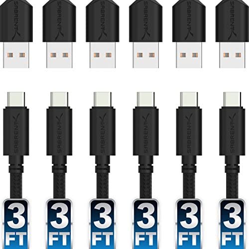 SABRENT USB-Cケーブル急速充電 5V-3A (6本)、USB Type-C充電ケーブル、USB-Cプレミアムナイロン編組 Samsung Galaxy S21/S10/S9/S8/No