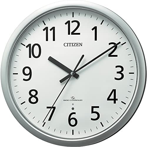 リズム CITIZEN シチズン 電波時計 掛け時計 広範囲受信モデル M853 見やすい フォント 静かな秒針 銀 4MY853-019 φ33.5×4.7cm