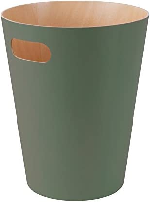umbra WOODROW 木製 ゴミ箱 丸型 7.5L グリーン ふたなし ペール ダストボックス