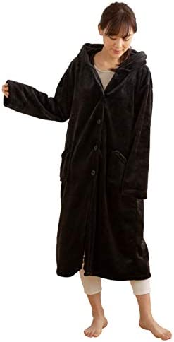 ナイスデイ mofua (モフア) 着る毛布 ブラック Mサイズ (着丈105-110cm) ルームウェア 男女兼用 耳まであったか フード付き ボタンタイプ