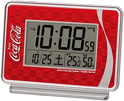 セイコークロック 置き時計 目覚まし時計 銀色メタリック 本体サイズ:9.0×12.7×5.8cm コカ・コーラ Coca-Cola 電波 デジタル 大音量 AC