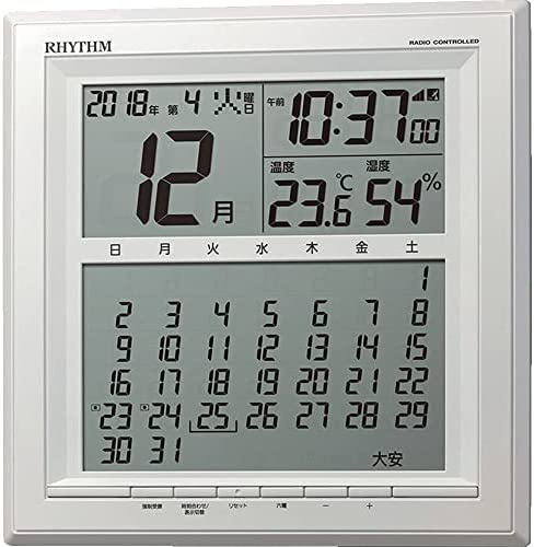 リズム(RHYTHM) 掛け時計 電波時計 置き掛け兼用 カレンダー 温度 湿度 表示付き 白 27.9x27.9x3cm 8RZ205SR03