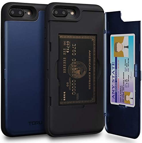 TORU CX PRO iPhone8 Plus ケース カード ブルー収納背面 3枚 IC Suica カード入れ カバ― ミラー付き (アイフォン8Plus / アイフォン7Pl