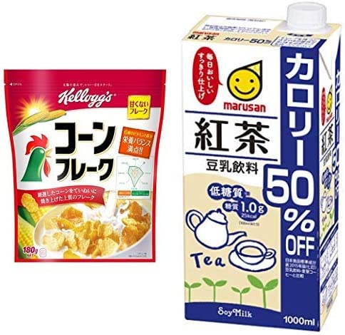 【セット買い】ケロッグ コーンフレーク 180g×6袋+マルサン 豆乳飲料紅茶 カロリー50%オフ 1L×6本