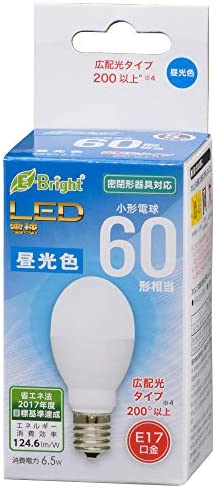 LED電球 小形 E17 60形相当 昼光色_LDA7D-G-E17 AS20 06-3634 オーム電機