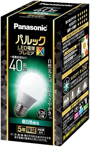パナソニック パルック LED電球 口金直径26mm プレミアX 電球40形相当 昼白色相当(4.4W) 一般電球 空間全体を照らすタイプ (全方向タイプ