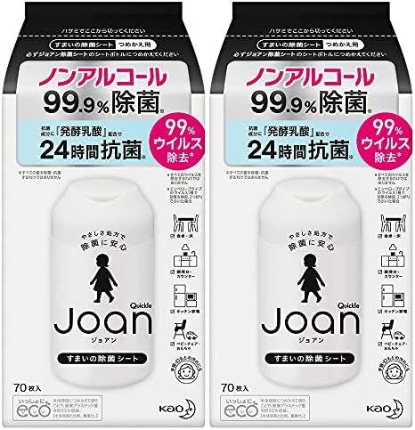 【】【まとめ買い】クイックル joan(ジョアン) ウェットティッシュ 除菌 ノンアルコール 無香料 日本製 詰め替え *2個 140枚入