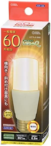 オーム LED電球 T形(60形相当/861lm/電球色/E26/全方向270°/密閉形器具対応/断熱材施工器具対応)