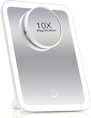 Fancii 3調節可能なライト設定、1x大きいミラーおよび取り外し可能な10x拡大鏡が付くポータブルLEDのメイクアップミラー - 旅行用コード
