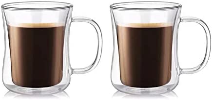 COLOCUP ダブルウォール グラス マグカップ 二重構造 耐熱 コーヒーカップ 真空断熱 ロックグラス 420ml 取手付き 2個入(SU-03)