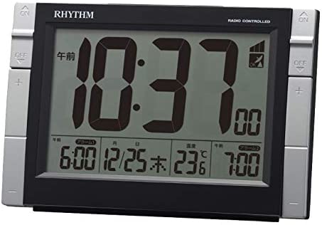 リズム時計工業(Rhythm) 電波時計 目覚まし時計 電子音アラーム 温度 カレンダー ライト付き 8RZ223SR02 ブラック 10.2x15.5x6.1cm