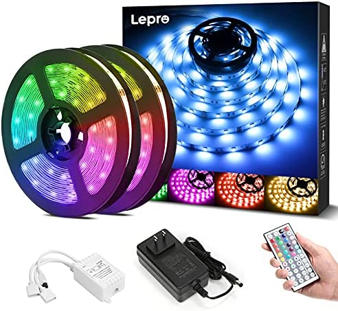 Lepro LEDテープライト SMD 5050 両面テープ 10m (5m*2本) 300連 テープled 非防水 RGB 30leds/m 高輝度 44Kコントローラー 調光調色 led