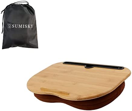 SUMISKY 膝上テーブル ラップトップデスク 持ち運びポーチ付き 枕 クッション 天然竹製 タブレット パソコンデスク (38x28cm ポーチ付き)