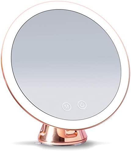 Fancii 10倍拡大化粧鏡 プレミアムメイクミラー LEDライト付き 充電式、3色調光 吸盤ロック付き 360度回転 スタンド/壁掛け両用 メタリッ