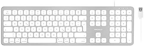 Macally WKEYHUBMB-DE extended Mac keyboard with numeric pad 2 USB ports and German QWERTZ key cap layout USB-A aluminium design