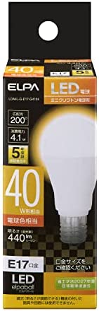 エルパ LED電球 ミニクリプトン球形 口金E17 40W形 電球色 5年保証 LDA4L-G-E17-G4104