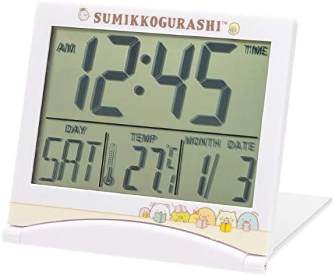 アリアス すみっコぐらし 目覚まし時計 デジタル 折りたたみ カレンダー 温度 表示 タイマー機能 付き ホワイト AC18083SXSG-CR 7.8cm×8
