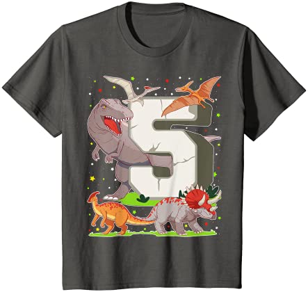 キッズ 5th Birthday Dinosaur 5歳 誕生日 男の子 ギフト 恐竜 フィギュア 5年目 Tシャツ
