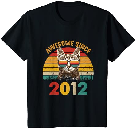キッズ 11th Birthday Vintage Cat Gift 11 Years Awesome Since 2012 Tシャツ