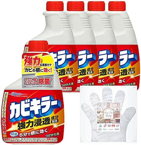 【】【まとめ買い】 カビキラー カビ取り剤 付替え用 5本セット 400g×5本 お掃除用手袋つき