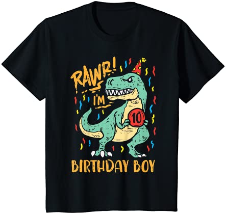 キッズ Rawr 10 Birthday Boy Trex Dinosaur Cute 10th Birthday Gift Tシャツ