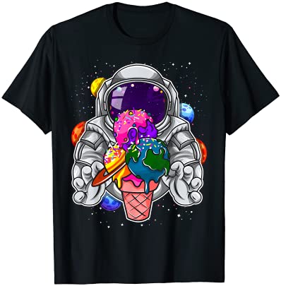 宇宙飛行士 アイスクリーム 男の子 女の子 キッズ 惑星 宇宙飛行士 Tシャツ