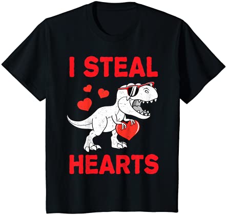 キッズ Valentines Day Dinosaur I Steal Hearts Shirt Gifts for Boys Tシャツ