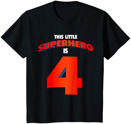 キッズ このリトルスーパーヒーローは4歳のヒーロー4歳の誕生日です Tシャツ