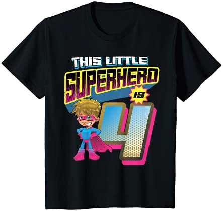 キッズ このリトルスーパーヒーローは4歳のヒーロー4歳の誕生日です Tシャツ