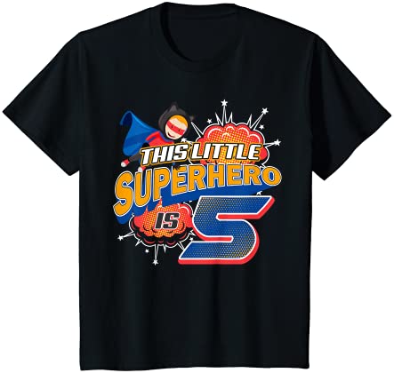 キッズ この小さなスーパーヒーローは5歳のヒーロー5歳の誕生日です Tシャツ
