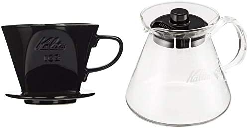 カリタ Kalita コーヒー ドリッパー 陶器製 2~4人用 ブラック 102-ロト #02005 & コーヒーサーバー ウェーブシリーズ 500ml 2~4人用 G #3