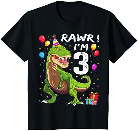 キッズ Rawr I'm 3 3rd Birthday T Rex Dinosaur Party Shirt for Boys Tシャツ