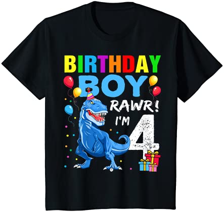 キッズ 4 Year Old Shirt 4th Birthday Boy T Rex Dinosaur Shirt Tシャツ