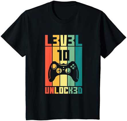 キッズ Level 10 Unlocked Vintage Video Gamer 10th Birthday Leetcode Tシャツ