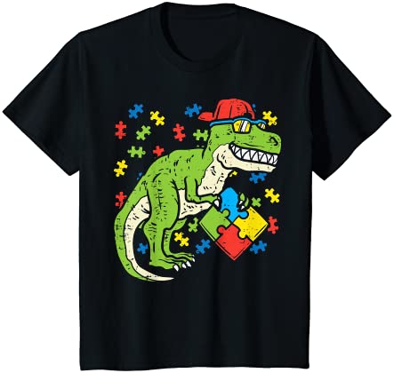 キッズ Trex Puzzle Cute Autism Awareness Dinosaur Men Kids Boys Tシャツ