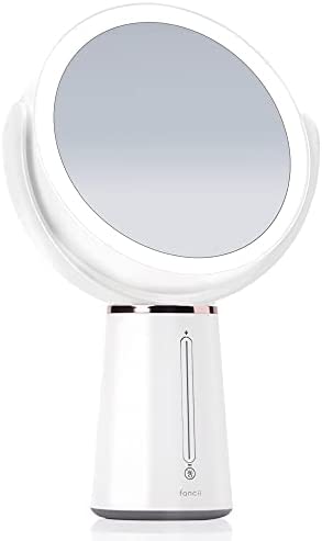 Fancii 化粧ミラー鏡 メイク卓上鏡 拡大鏡1倍/ 10倍 LEDライト付き 女優ミラー 3色調光 コードレス充電式 無段階調光 スタンド両面鏡 (No