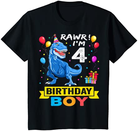 キッズ 4 Year Old Shirt 4th Birthday Boy T Rex Dinosaur T Shirt Tシャツ