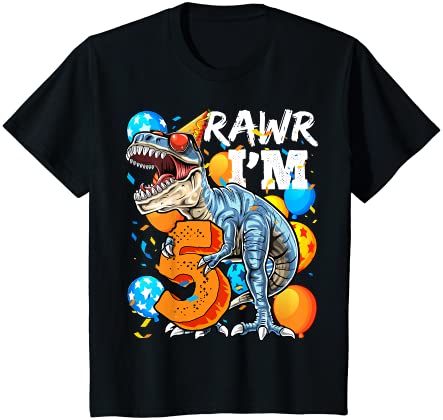 キッズ Rawr I'm 5 5歳の誕生日 恐竜シャツ ボーイズ 恐竜ギフト Tシャツ