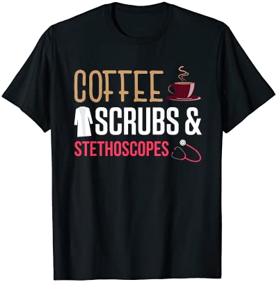 コーヒースクラブと聴診器の陽気なデザイン Tシャツ