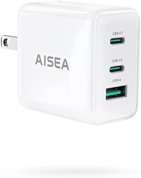 PD 充電器 USB充電器 Aisea 65W GaN Type C 急速充電器 高速充電器 PD対応 USB-C×2 & USB A 3ポートGaN(窒化ガリウム) 折りたたみ式プラ