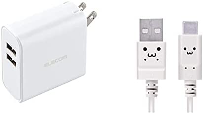 【A-Cケーブルセット】 エレコム USB コンセント 充電器 合計24W出力 Aポート×2 【 iPhone/Android/タブレット 対応 】 EC-AC03WH 【1ｍ