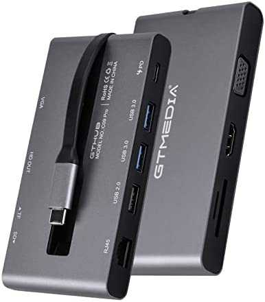GT MEDIA C9 PRO USB C ハブ 9-in-1 Type C ハブUSB-C HUB ドッキングステーション 2*USB 3.0 1*USB 2.0 PD充電 USB to RJ45 高速データ