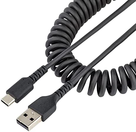 スターテック StarTech.com 高耐久USB-A - USB-Cケーブル 1m コイル(伸縮)型/アラミド繊維補強/オス-オス/USB2.0 A - USB Type C ケーブ