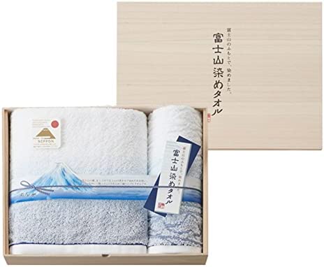 富士山染め タオルセット (バス,フェイス×各1) 木箱入