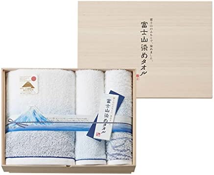 富士山染め タオルセット (バス×1,フェイス×2) 木箱入