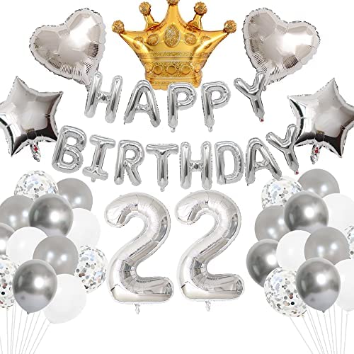 22歳 誕生日 飾り付け バルーン セット シルバー22歳 ハッピー バースデー HAPPY BIRTHDAY ガーランド 風船 数字バルーン 紙吹雪 風船 王