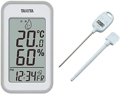 タニタ 温湿度計 時計 カレンダー アラーム 温度 湿度 デジタル 壁掛け 卓上 マグネット グレー TT-559 GY & 温度計 料理 調理 50~240度