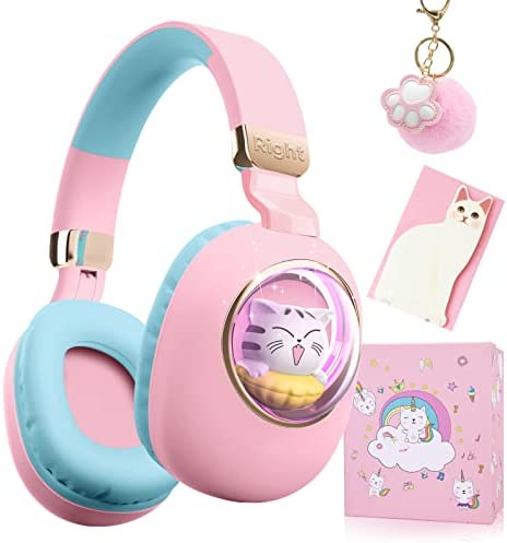 QearFunXD 子供Bluetooth猫ヘッドホン 子供ワイヤレスヘッドフォン キッズヘッドフォン こども用 女の子用 かわいい ヘッドホン 有線/無